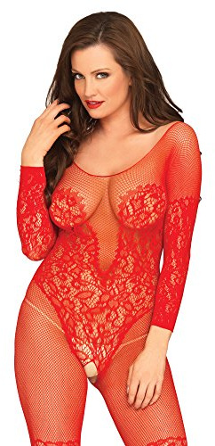 Leg Avenue Womens Vine Lace and Net Long Sleeved Bodystocking Vine Lace and Net Long Sleeved Bodystocking Nightgown