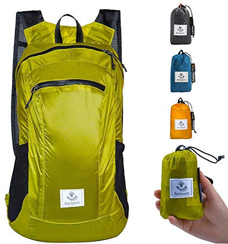 4Monster Wanderrucksack, wasserabweisend, leicht, verstaubar, für Reisen, Camping, Outdoor, gelbgrün, 16L US