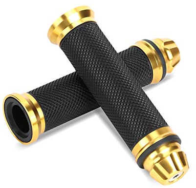 Universal Motorrad Lenkergriffe, 1 Paar 7/8 Zoll Lenker Aluminiumlegierung + Gummi Griffe Lenker Handgriffe Ersatz für Motorrad Fahrrad (Gold)