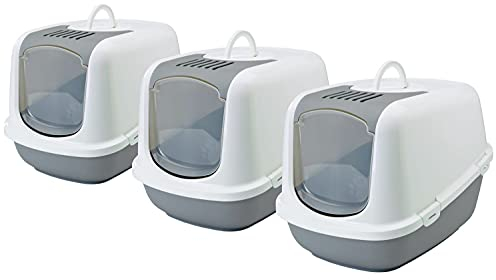 3er Sparpack XXL Katzentoilette Nestor Jumbo Weiss-grau
