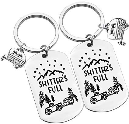 Nekoki Shitter's Full Camper Schlüsselanhänger Happy Camper Wohnmobil Schlüsselanhänger Einzigartiges Geschenk für Männer Frauen Camper Anhänger Outdoor Berge Urlaub Schmuck 2 Stück