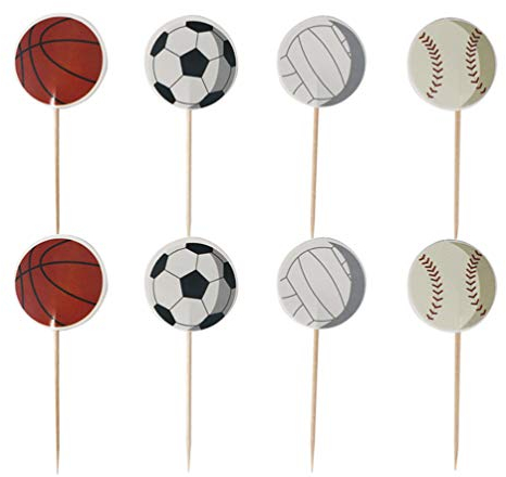 Amosfun 48PCS Kids Cake Toppers Kindergeburtstag Party Cartoon Stil Sport Motto Basketball Volleyball Baseball Form Kuchen Topper Kids Birthday Favors