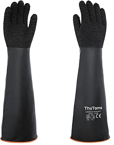 ThxToms Heavy Duty Rubber Gloves, Industrial Chemical Resistant Gloves Waterproof Reusable Protective Work Gloves for Cleaning, Dishwashing,Anti-Slip Design, Soft and Thick, Black, 22 1 Pair