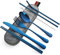 DEVICO Tragbares Camping Besteck - 8-Teiliges Edelstahl Reisebesteck mit Messer, Gabel, Löffel, Essstäbchen, Strohhalmen, Reinigungsbürste und Etui - Ideales Besteck Set für Unterwegs （Blau）