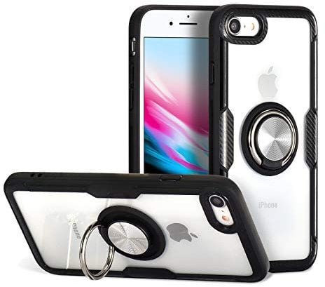 QLTYPRI Case for iPhone 6 iPhone 6S, 360 Degree Rotating Ring Holder Finger Grip Kickstand Transparent PC Back Cover Shockproof Bumper Case Cover for iPhone 6 iPhone 6S - Silver Black