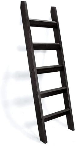 Hallops Blanket Ladder 5 ft. Premium Wood Rustic Decorative Quilt Ladder. Black Vintage Wooden Decor. Blankets Holder Rack (Black - Thick)