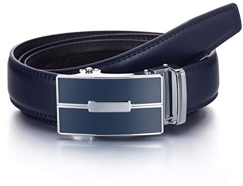 YEHMAN Herren Ratsche Automatik Leder Gürtel ohne Löcher mit Automatikschließe 3 cm Breite verstellbare grösse für Männer. Länge 115 cm, 505 Marineblaublau.