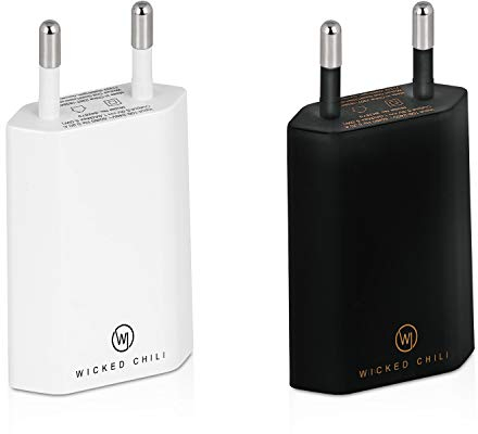Wicked Chili 2X Pro Series Netzteil USB Adapter kompatibel mit Apple iPhone, Samsung Galaxy/Handy Ladegerät, Smartphone Netzstecker (1A, 5V) schwarz/weiß