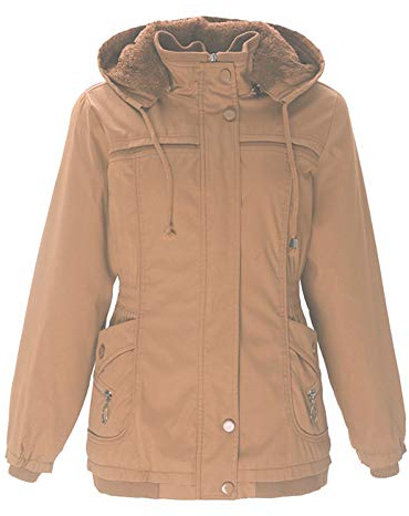 Xmiral Coat Women Winter Warm Jacket With Detachable Hood Cotton-Padded Slim Sports Zipper Jacket(c-Khaki,L)