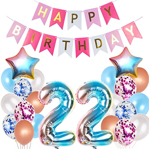 Luftballons 22 Geburtstag Dekoration frau rosa,ballon 22.Geburtstag deko für frauen,Geburtstagsdeko 22 jahre Geburtstag deko frau deko 22 geburtstag frau 22 Geburtstag frauen rosa