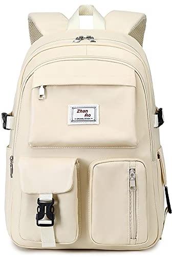 VARLIVOO Girls School Backpack 15.6” Laptop Rucksack – Waterproof School Bag, Lightweight & Multi-Pocket Casual Daypack for College, Travel & Daily Use (Cream Beige)