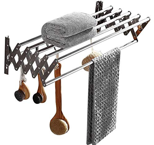 LMZPJ Wandtrockner Wäschetrockner Wand ausziehbar Akkordeon Trockenständer zur Wandmontage Wäscheständer aus Rostfreier StahlTrockner für innen und außen (Color : Silver, Size : 60cm)