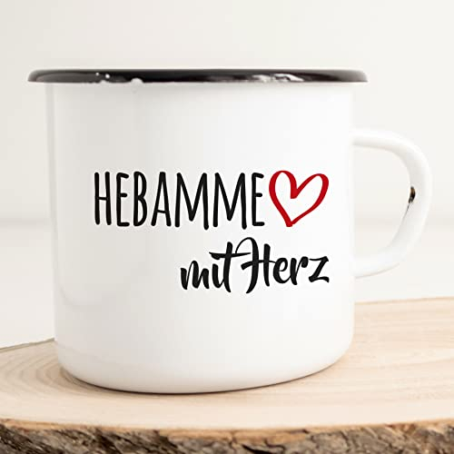 Huuraa Emaille Tasse Hebamme Geschenk Kaffeebecher Vintage 300ml Hebamme Geschenkidee