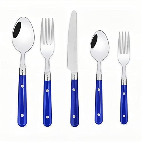 20-Piece Set-304 Thickened Stainless Steel Silverware Cutlery Set Steak Knife and Fork Spoon Dessert Tea Spoon Fruit Fork (Blue)