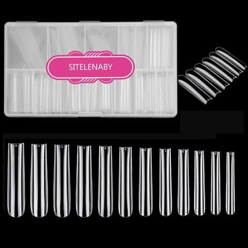 3XL Full Cover No C Square Nail Tips ,SITELENABY Full Cover Clear Tarpered Square Nail Tips False Artificial Nails Tips 12 Sizes with Box(3xl full cover square nail tips)