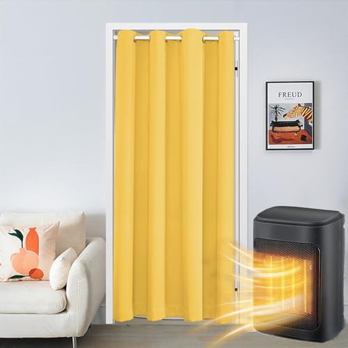 SK Studio Türvorhang Blickdicht Thermo Gardinen Vorhang mit Ösen Thermovorhang Kälteschut Wärmeisolierend für Schlafzimmer Tür Schrank Vorhang Gelb, 150x200cm