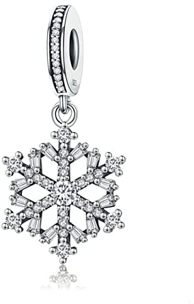 BEEUVIP Dangle fiocchi di neve Charm per bracciali, ciondoli in argento 925, perline per collane, per la festa della mamma, compleanno, regalo di Natale
