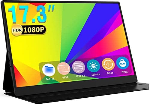 Bimawen Portable Monitor 17.3 inch - Dual Type-c 3.1,IPS LED Screen,100% sRGB 1080p,vesa mountable,60 HZ refresh rate 300 nits