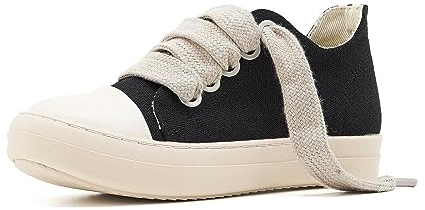 ATBELL Damen Low-Top-Sneaker, Jumbo-Schnürung, modische Wanderschuhe, Weiß / Schwarz, Segeltuchschuh, Unisex, Schwarz; Leinen, 40.5 EU