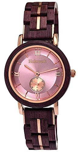 Holzwerk Germany Handgefertigte Designer Damen-Uhr Öko Natur Holz-Uhr Braun Blau Grün Rot Rosa Holz Armband-Uhr Analog Klassisch Quarz-Uhr (Braun.Rosa)