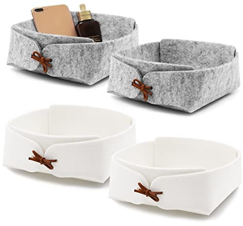 ADNEWX 4 Caja de Almacenamiento de Fieltro, Pequeña Cajas Plegables para Organizar Artículos Pequeños Llaves Teléfonos Móviles Cables de Datos etc (Gris Blanco)