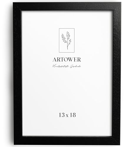 Artower® Bilderrahmen für 13 x 18 cm Schwarz Holz Dünner Rahmen | Posterrahmen Groß Vintage Collage | Picture Frame Black Wood 13x18 cm | Holzbilderrahmen Poster Rahmen Echtholz