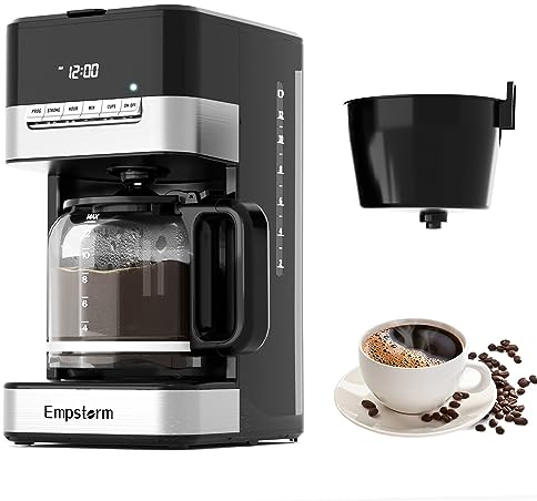 12 Cup Programmable Drip Coffee Maker - 1000W Fast Brew Coffee Machine with Glass Carafe, Auto Shut Off & 4-Hour Keep Warm, Anti-Drip System, Strong Brew, Black with Stainless Steel Accents