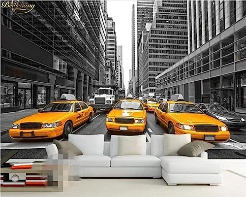New York Yellow Taxi Große Wandmalereien Schwarzweiß Wohnzimmer Schlafzimmer Hintergrund TV 3D Personalisiertes Hab 3d Tapete Wanddekoration fototapete wandbild Schlafzimmer Wohnzimmer-430cm×300cm