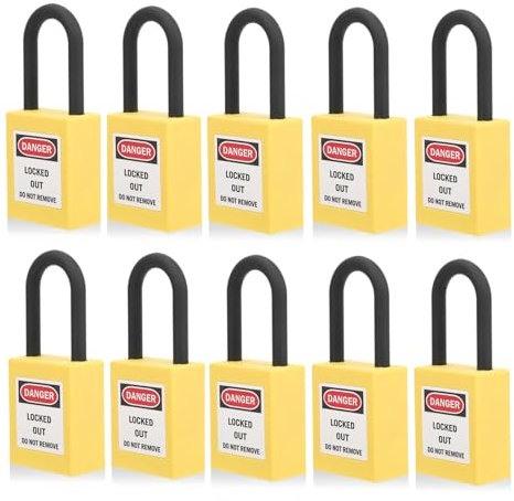 Lockout Lock 38mm, 10 Sets Lockout Tagout Padlock Security Tool Electrical Safety Padlocks for Factories (Yellow)