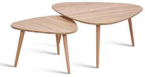 Dreieckiger Beistelltisch aus Holz, 2er-Set, Couchtisch, moderner, minimalistischer Beistelltisch für Wohnzimmer/Schlafzimmer (Farbe: Holzfarbe)