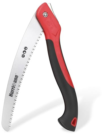HURRICANE 10 Folding Hand Saw, SK5 Steel Blade with Triple-Cut Razor Teeth – Portable Foldable Pruning Saw for Tree Trimming, Camping, Bushcraft & Gardening, Non-Slip Ergonomic Handle