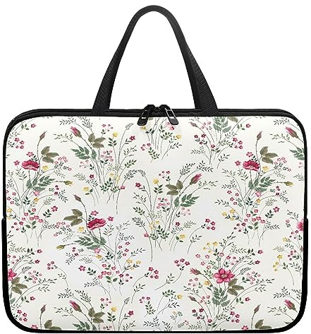 Surwin Laptop Hülle Tasche, Blumen Muster Laptop Hüllen Wasserdicht Stoßfest Laptoptasche mit Griff und Reißverschluss Laptophülle Rundumschutz Notebook Sleeve (17 Zoll,Blumen Pflanzen)