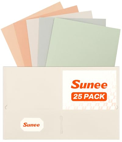 SUNEE Folders with Pockets (25 Pack, Pastel Colors), 2 Pocket Folders Fit Letter Size Paper, Paper File Folder for School Office Home Business