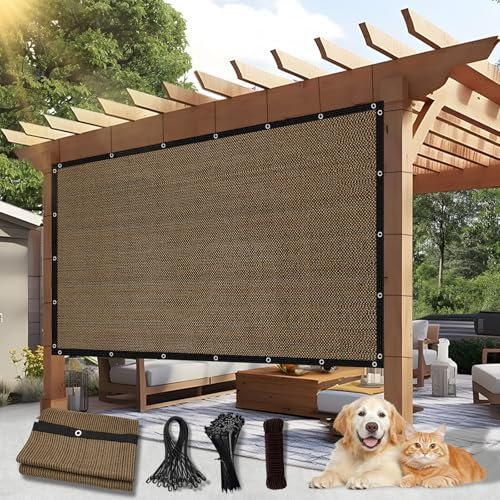 BELLE DURA 90% Sun Shade Cloth with Grommets, 6 X 12 FT Mesh Tarp Pergola Shade Cover UV Resistant Privacy Screen for Outdoor Patio, Garden, Carport, Swimming Pool, Kennel, Mocha