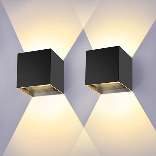ledmo 2 Stücke LED Wandleuchten Innen/Außen Wandlampe Innen Auf und ab Einstellbarer Lichtstrahl 3000K Warmweiß LED Außenwandleuchte IP65 Wasserdichte,schwarz