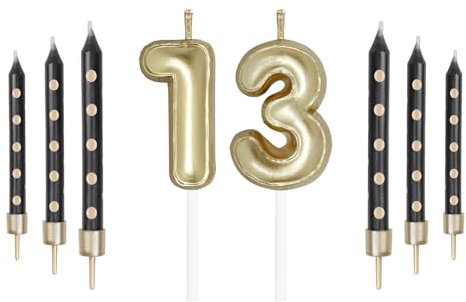 Schwarz Gold 13th Geburtstag Kerzen, Gold Zahl 13 Kerzen für Kuchen, Mädchen Jungen 13th Geburtstag Dekorationen, Schwarze Kerzen, Black Gold Kerzen Kuchen Topper für Geburtstag Party Dekor Hochzeit
