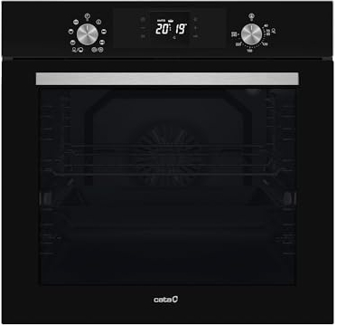 Cata Horno Multifunción MDS 8008 BK con 8 Funciones. Capacidad 80 L. Display Digital. Puerta Panorámica Full Glass. Limpieza AquaSmart. Iluminación Interior. Ancho de 60 cm. Acabado en Cristal Negro