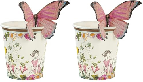 Talking Tables Truly Fairy Gobelets en Carton à Motif Floral pour Fête d'Anniversaire d'Enfant et Goûter Festif, Rose et Blanc, 250 ml (Paquet de 12) (Lot de 2)