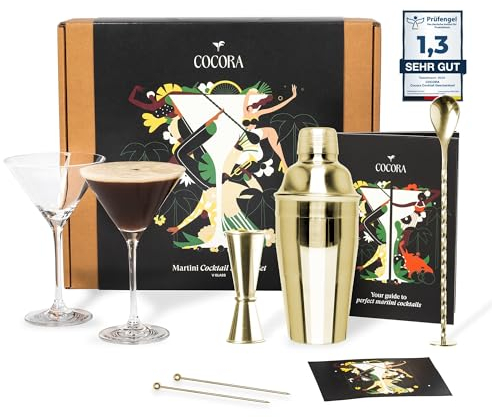Cocora Martini-Set | 8-teiliges Cocktail-Set aus Edelstahl | Cocktail Shaker | Martini Cocktail Gläser | Cocktail Buch | Luxuriöse Geschenkverpackung (Gold)