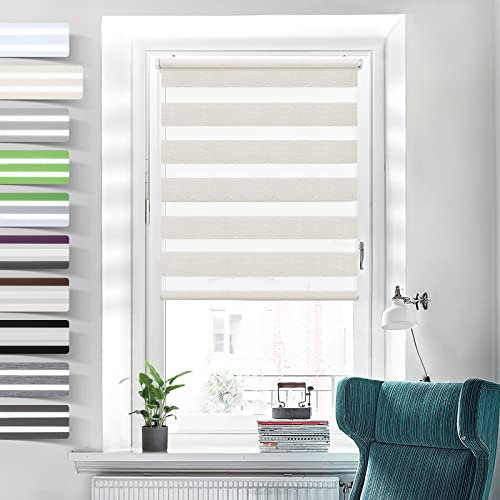 Doppelrollo Klemmfix ohne Bohren Rollos für Fenster ohne Bohren Leinen 100x200cm-Stoffbreite 96cm Klemmrollos Fenster Rollo innen ohne Bohren Lichtdurchlässig