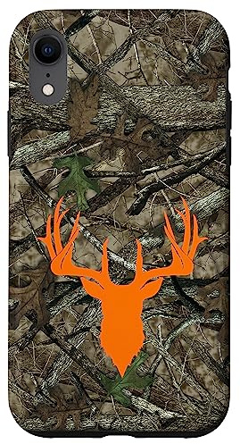 Hülle für iPhone XR Hirsch Jagd Schwarz Braun Orange Baum Camo Camouflage