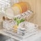 LIONONLY 2 Tier Dish Drainer Rack with Drip Tray, Detachable Large Dish drying Rack with Swivel Drainage Spout, Utensil & Cup Holder,Dish Rack for Kitchen Counter