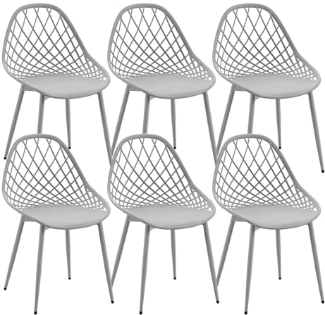 buybyroom Lot de 6 chaises de salle à manger, en plastique, avec pieds en métal, pour cuisine, salon, jusqu'à 120 kg, gris