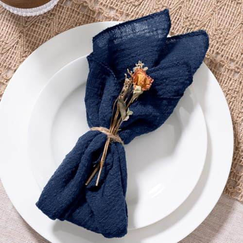 MLMW Marineblaue Stoffservietten, 10 Stück, Leinen, waschbar, 41 x 41 cm, für Abschlussfeier, Hochzeit, Party, Babyparty, Brautparty, Geburtstag, Boho-Tischdekorationen