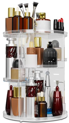Yulado 360 Kosmetik Make Up Organizer, Großes Fassungsvermögen Verstellbare Schichten,6 Drehbare Kosmetik Skincare Parfüm Organizers, Transparente Visualisierung, Waschtisch Aufbewahrungskarussell