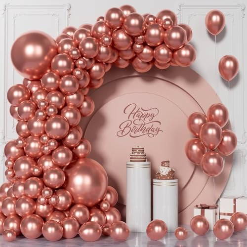Unisun Palloncini Oro Rosa Cromato, 101 Pezzi Palloncini Oro Rosa Metallizzato Kit Arco Ghirlanda, 5/10/12/18 Pollici Palloncino Oro Rosa per Uomini Ragazzi Matrimonio Compleanno Festa Anniversario