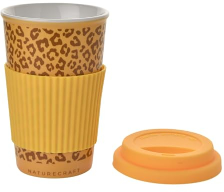 Widdop Naturecraft Animal Themed Ceramic Travel Mug - Sand Cheetah Design - 320ML - with Lid and Grip - Travel Mug for Hot Drinks Coffee Tea On The Go