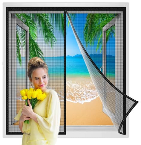 Magnet Fly Screen Door Insect Protection 95x135cm Fermeture Magnétique de Moustiquaire Fenêtres, Installation Magnétique De Rideau Adhésif Sans Perçage Noir Renforcés