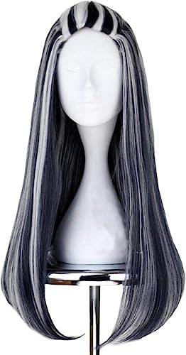 Monster High Frankie Cosplay Perücken 65cm Black Mix White Halloween Party Synthetische Cosplay Perücke