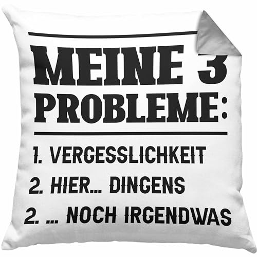 Trendation Meine 3 Probleme Kissen mit Füllung 40x40 Vergesslichkeit Männer Geschenkidee Ehemann Spruch (Grau)